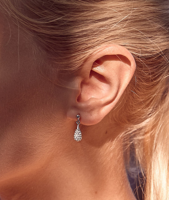 Earrings Chaton Mini-Drop, Crystal Clear