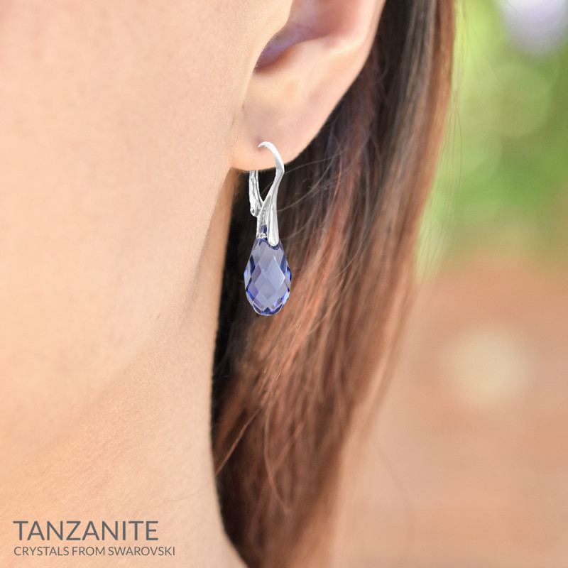 Earrings Briolette, Tanzanite, 17 mm