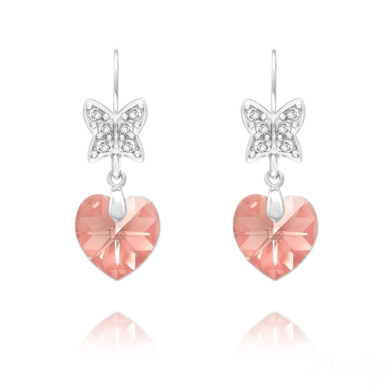Earrings Butterfly on Heart, Light Rose AB