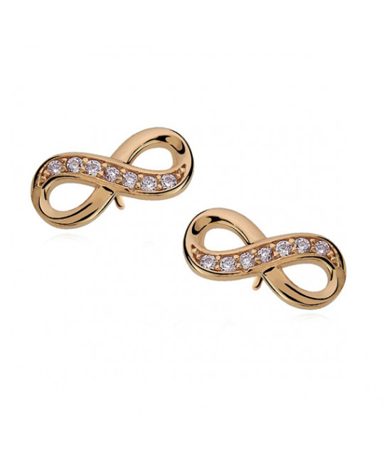 Silver earrings white zirconia, Infinity gold-plated