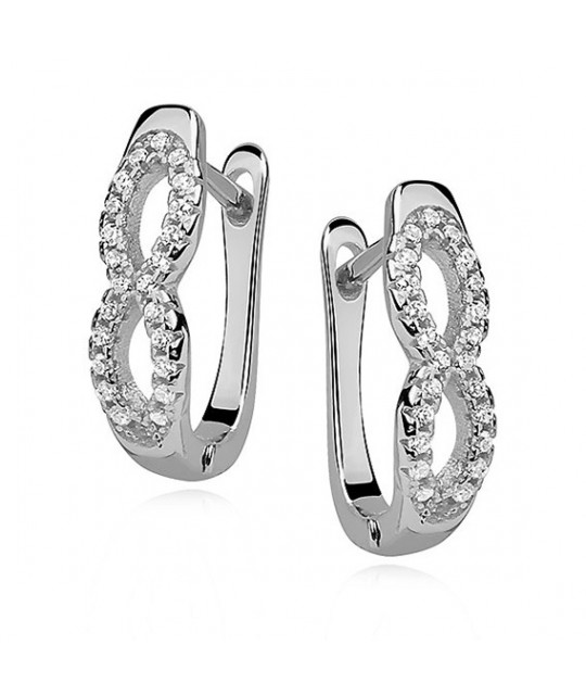 Silver earrings white zirconia, Infinity