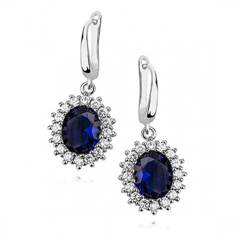 Silver earrings zirconia, coloured Sapphire