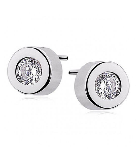 Round silver earrings, White zirconium