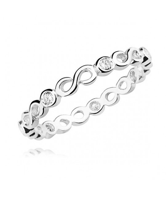 Серебряное кольцо с белым цирконом, Infinity #2 EU-15
