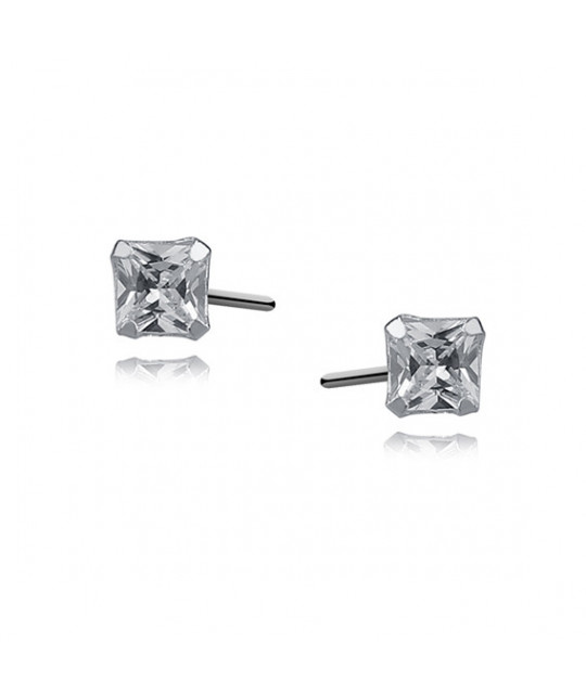 Silver earrings white zirconia, 4 x 4mm Square