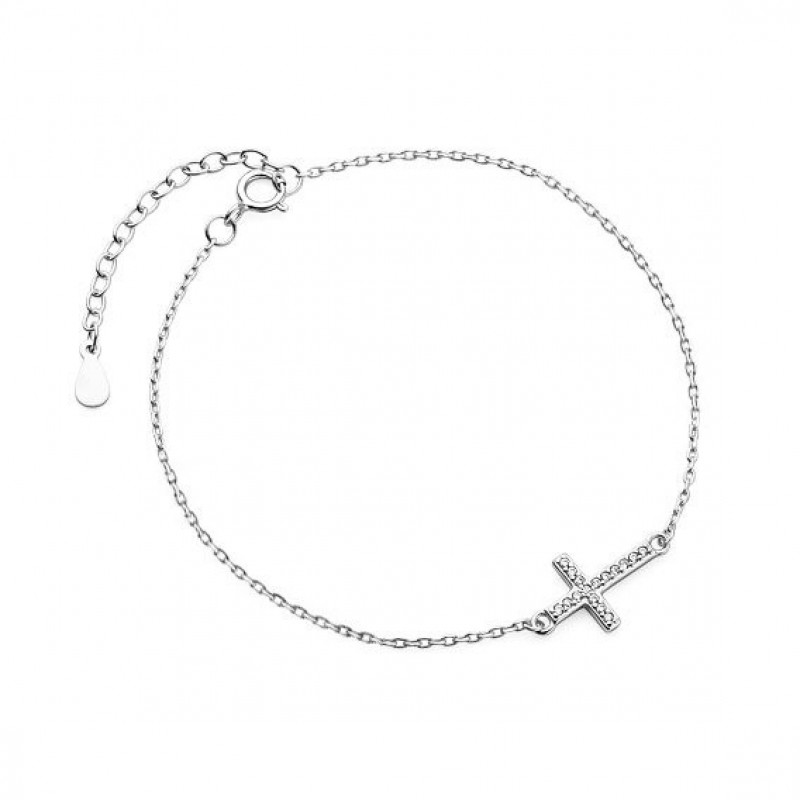Silver bracelet, Cross with zirconia