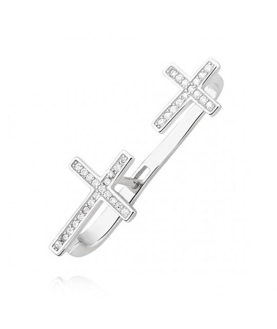Silver cuff earring with zirconia, Crosses