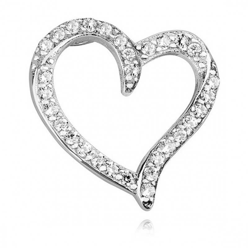 Silver pendant with white zirconia, Lovely hollow heart