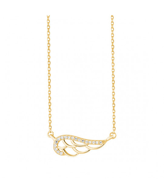 Silver necklace with zirconia, gold-plated Wing