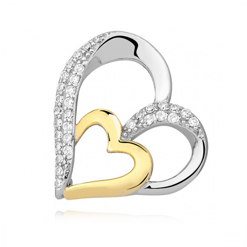 Silver pendant with zirconia, Gold-plated heart