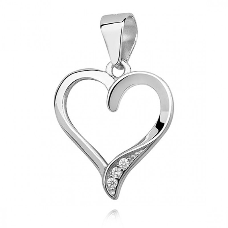 Silver pendant, Heart with zirconia