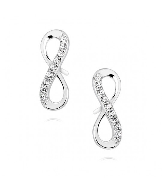 Silver earrings with white zirconia, Infinity