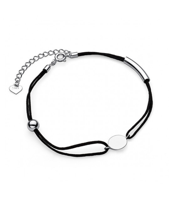 Silver bracelet with black thread, Circle