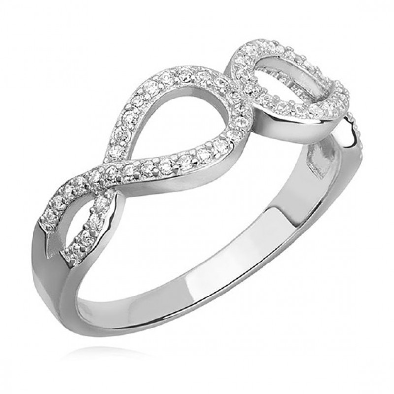 Silver ring with white zirconia Infinity, EU-12