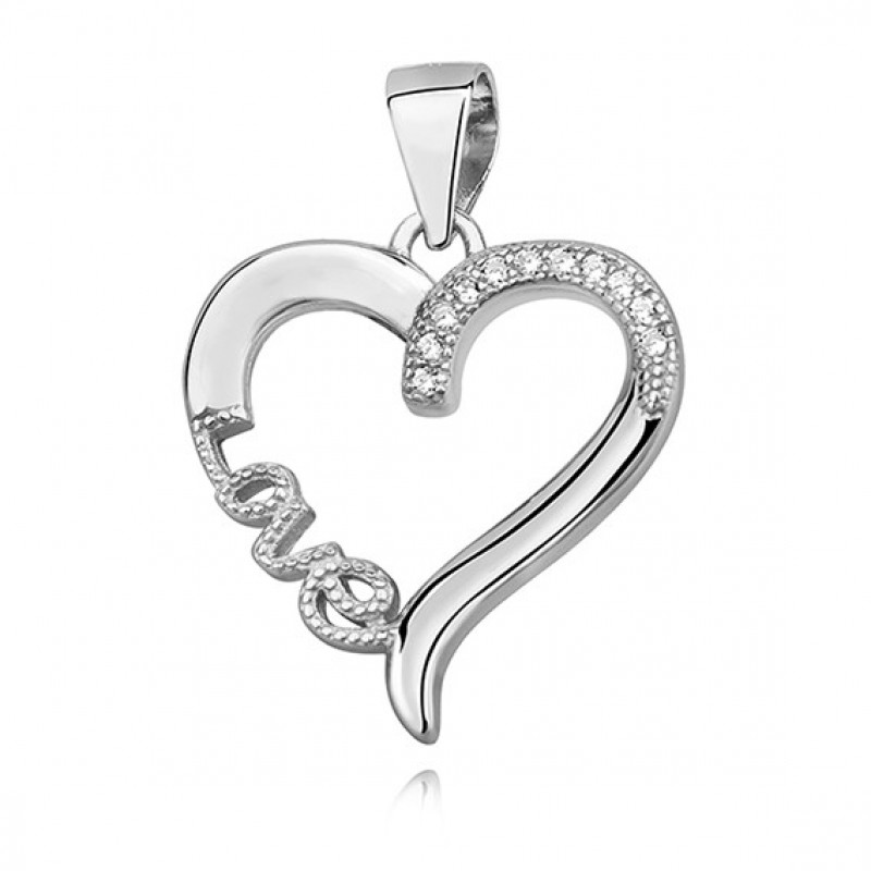 Silver pendant with zirconia, Love & heart