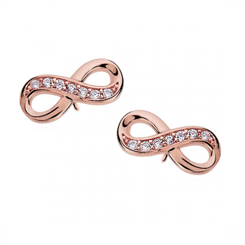 Pink gold plated earrings with Zirconia, Infinity