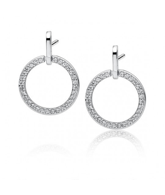 Silver elegant earrings with zirconia, Circle
