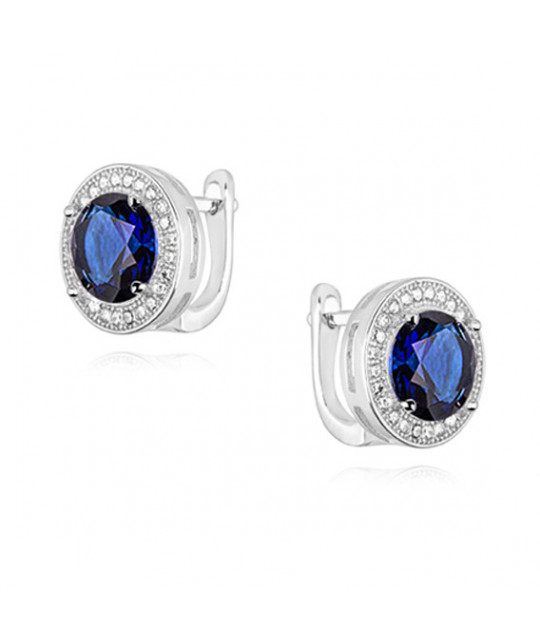 Silver earrings with round zirconia, Sapphire