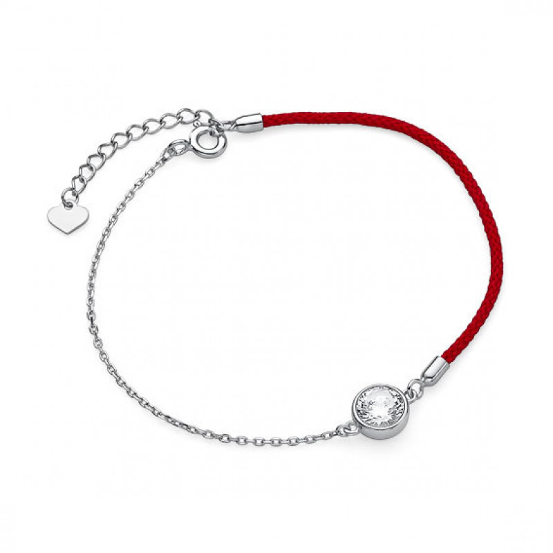 Silver and red cord bracelet, Zirconium