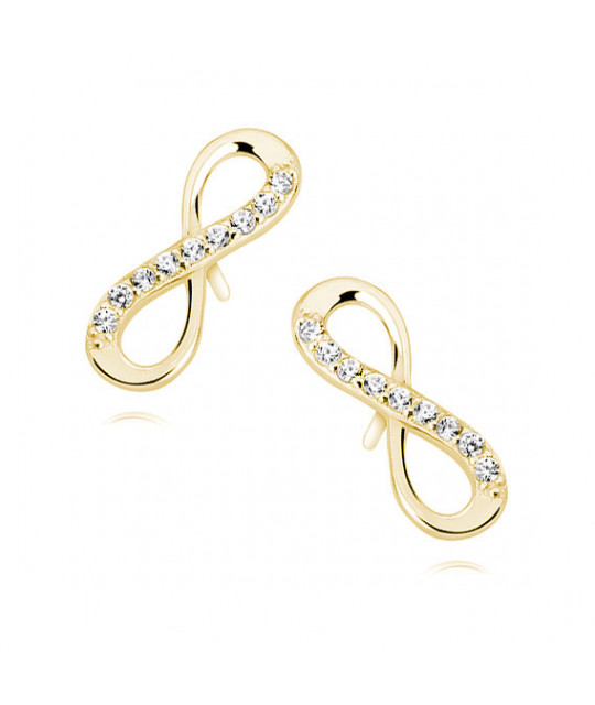 Silver earrings white zirconia, Gold-plated infinity