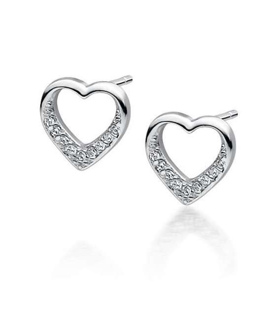 Silve earrings with zirconia, Heart