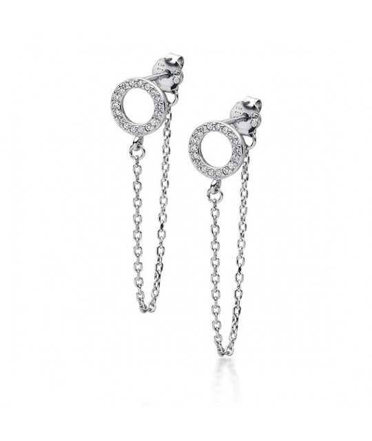 Silver earrings with zirconia, Circles and chain