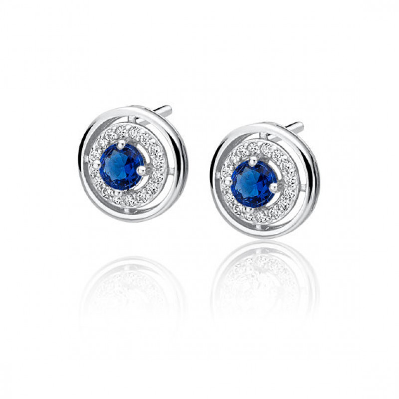 Silver elegant round earrings with sapphire zirconia
