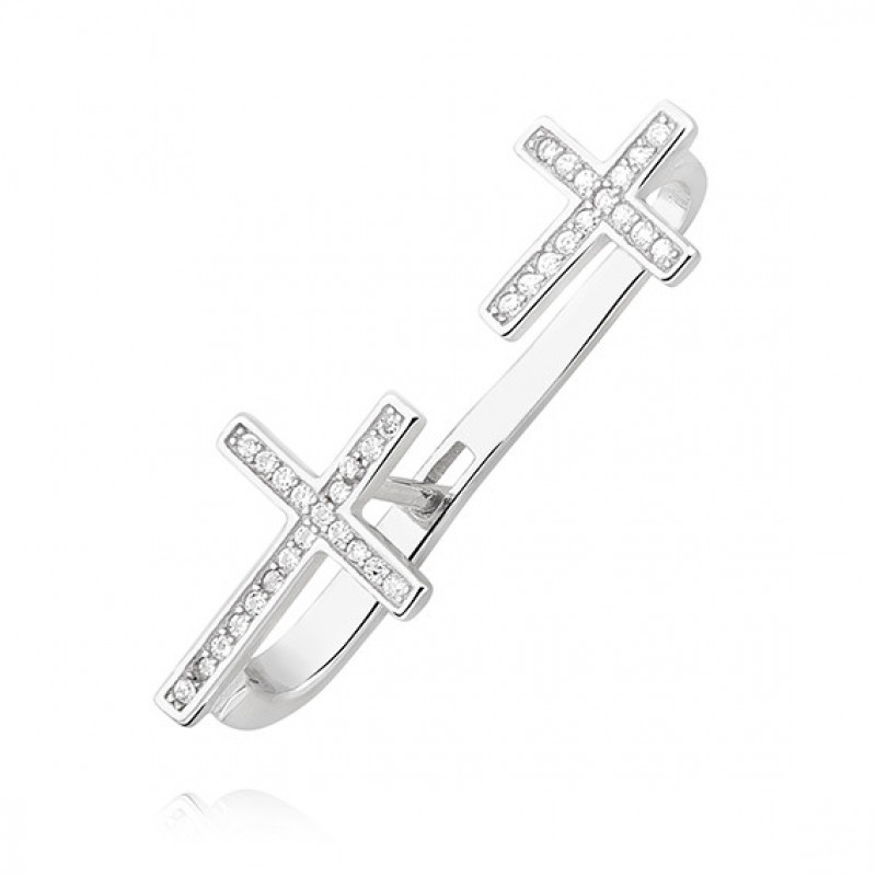 Silver cuff earring with zirconia, Crosses