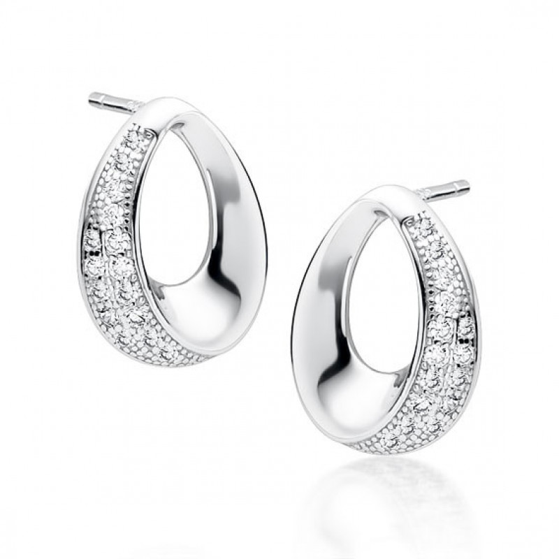 Silver earrings white zirconia, Round