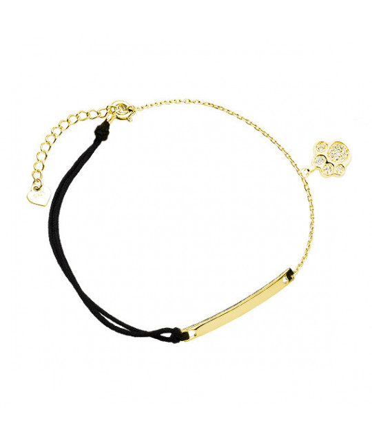 Gold plated black bracelet, Dog/Cat paw