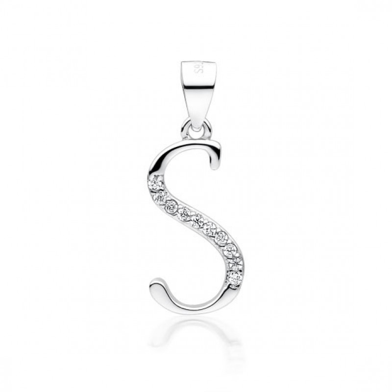 Silver pendant with white zirconia, letter S