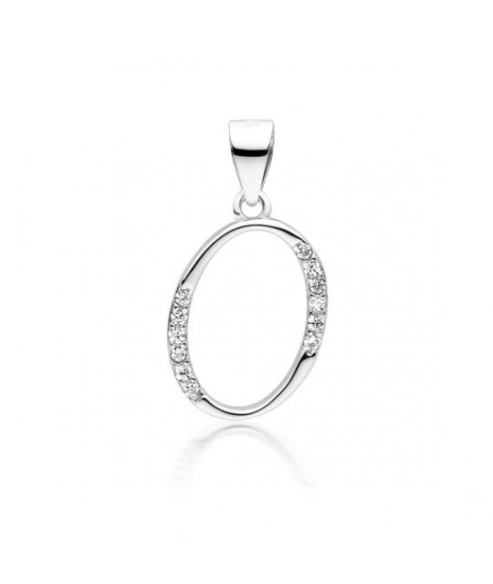 Silver pendant with white zirconia, letter O