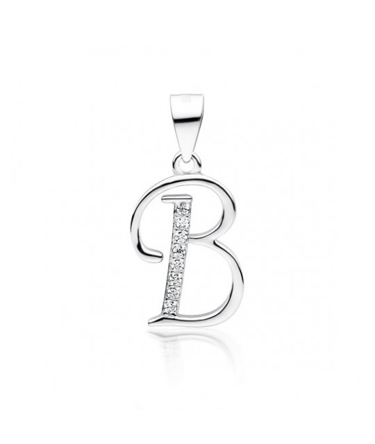 Silver pendant white zirconia, Letter B