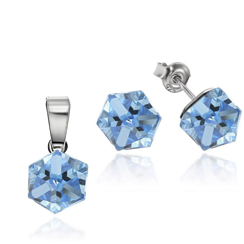 Set of Cubic: earrings + necklace, Aquamarine