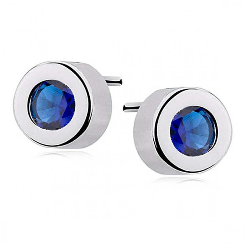 Silver round earrings, Sapphire
