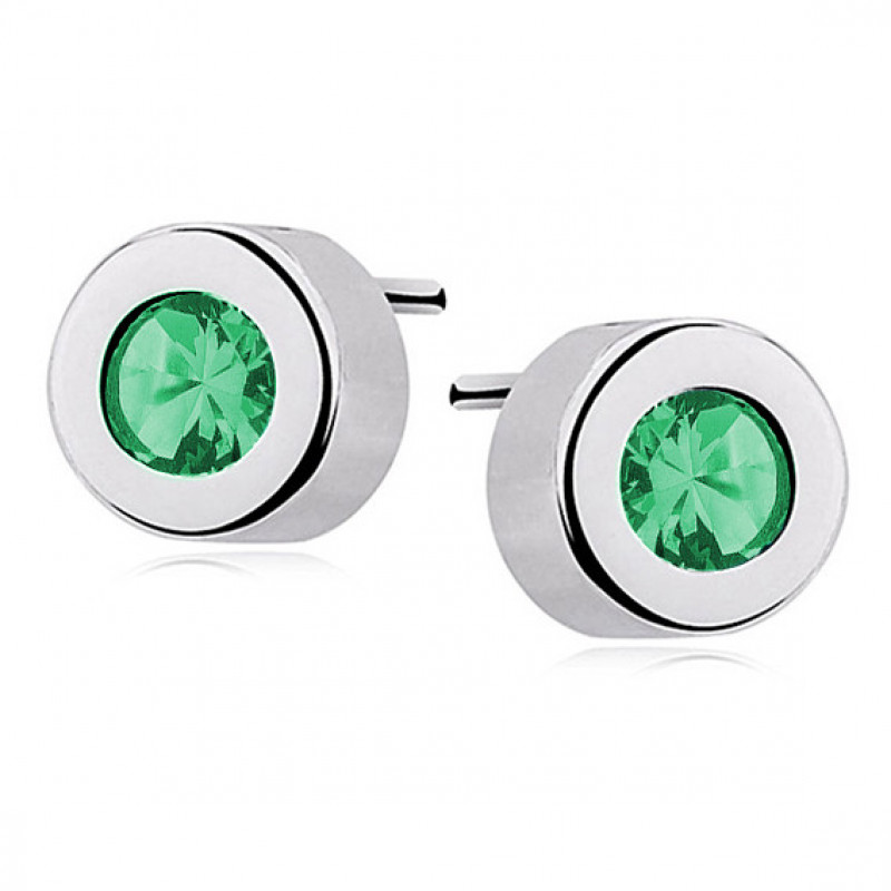 Silver round earrings with zirconia, Emerald