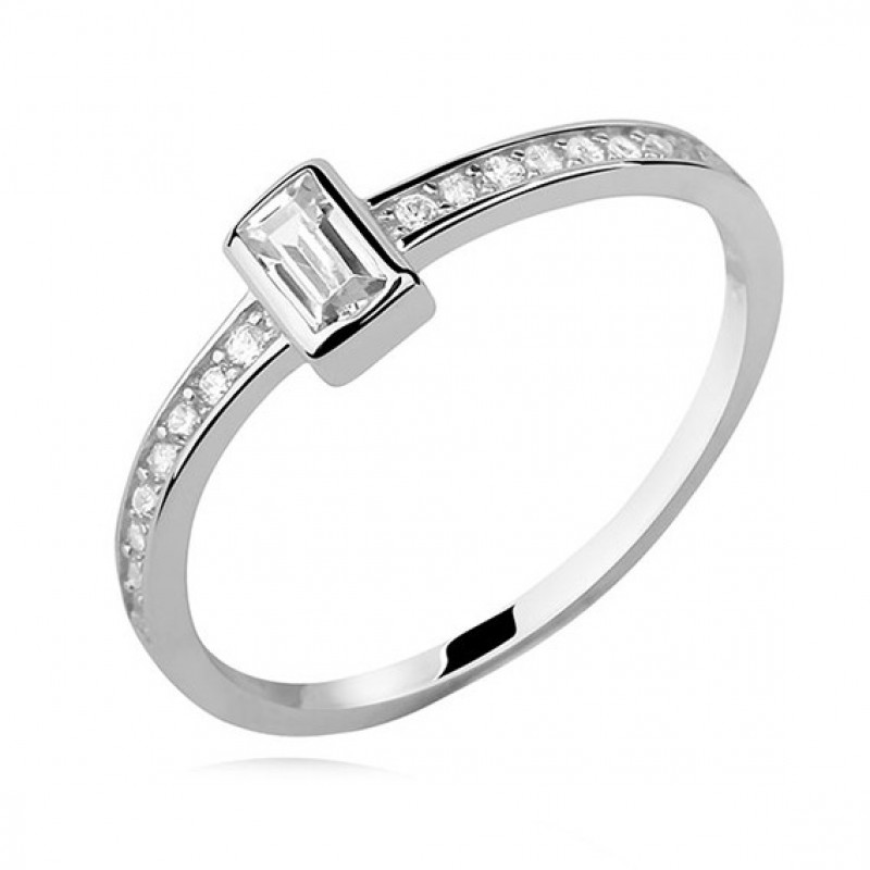 Silver subtle ring with white zirconia - Rectangle, EU-15