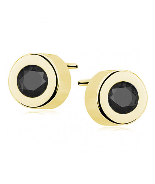 Silver gold-plated earrings with black zirconia