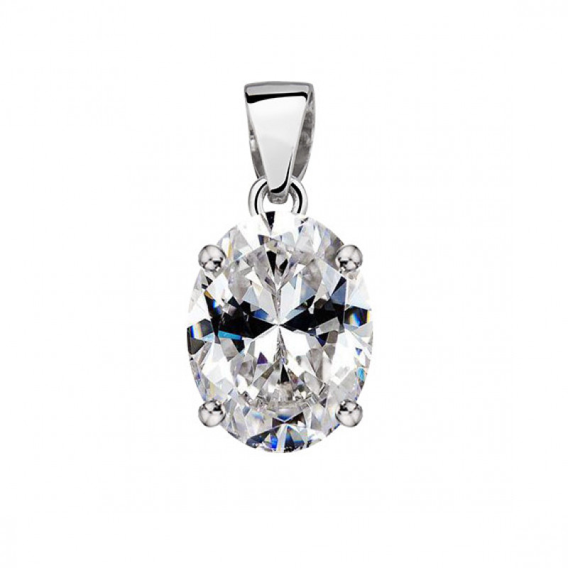 Silver oval pendant with white zirconia