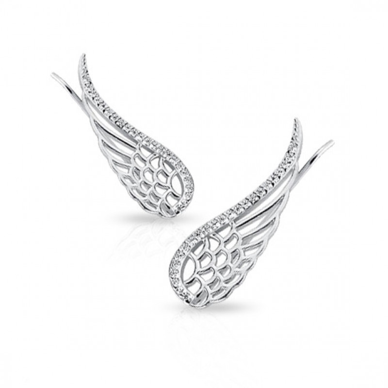 Silver earrings, Wings with zirconia