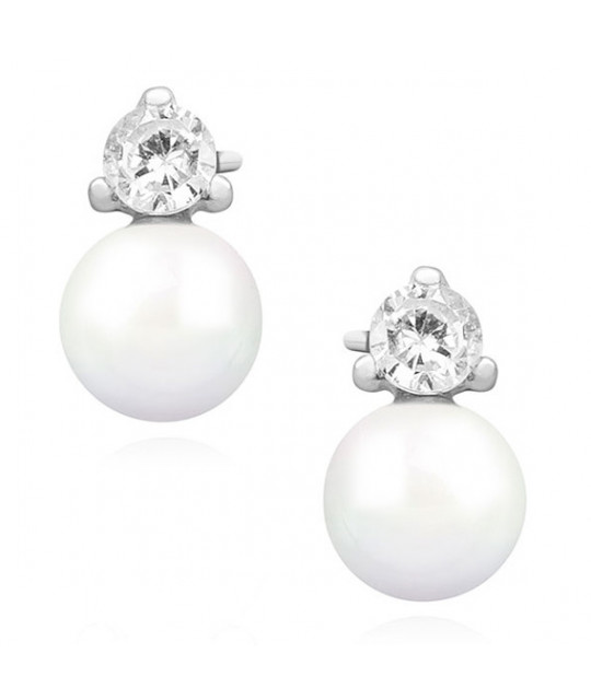 Silver earrings with zirconia, Pearl