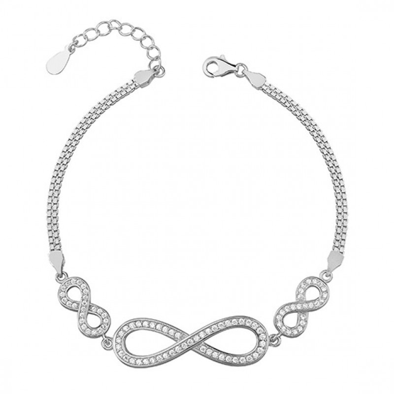 Silver bracelet with white zirconia Infinity, 18-21 cm