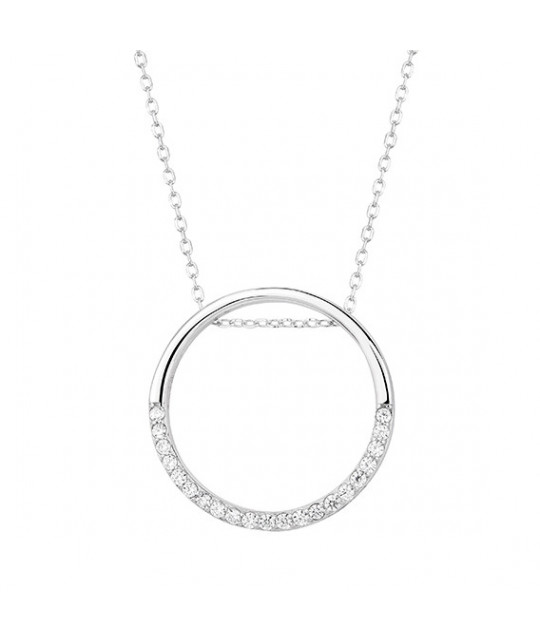 Silver necklace Cirlce with zirconia, 42-45 cm