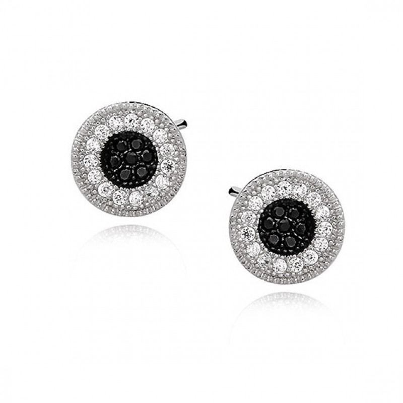 Silver earrings with white and black zirconia