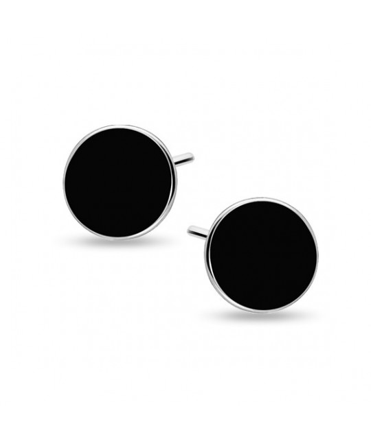 Silver black enameled earrings, Circles