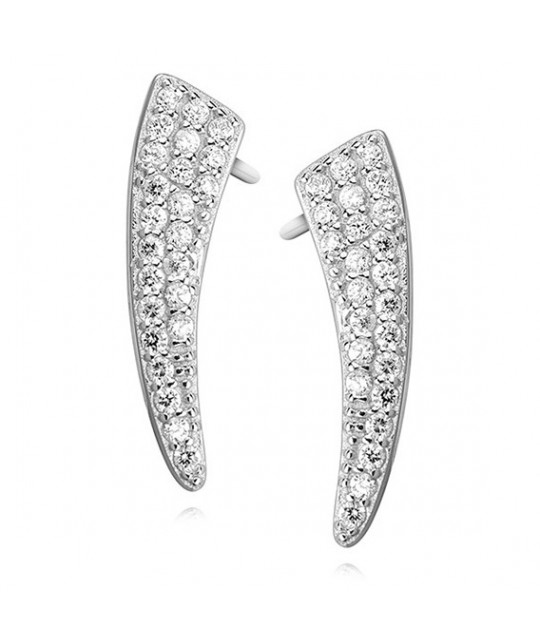 Silver earrings with white zirconia, 19 mm x 5 mm