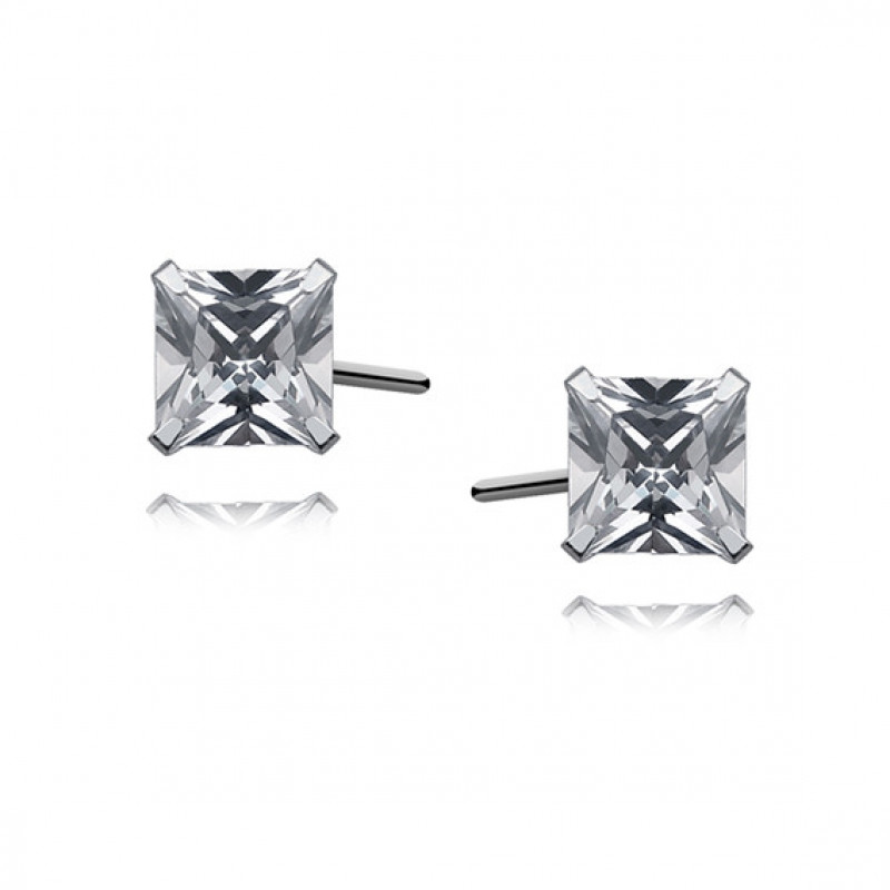 Silver earrings with white zirconia, 5 x 5 mm