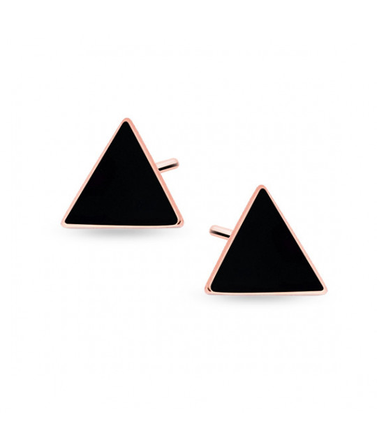 Silver black earrings, Rose gold-plated triangles
