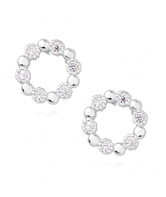 Silver earrings with white zirconia, 9,5 mm