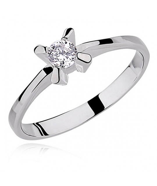 Silver ring small white zirconia with 4 prong setting, EU-15
